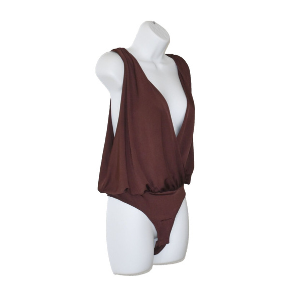 A8 NEW INTIMATELY FREE PEOPLE Nutmeg Night Owl Drape Shoulder Bodysuit Size $68 - Picture 2 of 7